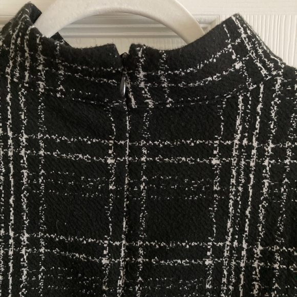 LAST CHANCE * Ann Taylor 1/4 Zip Bell Sleeve Jacket Top L Black White Checked - Picture 2 of 5